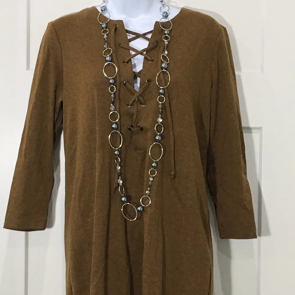 Free People tie up tunic dress size small brown